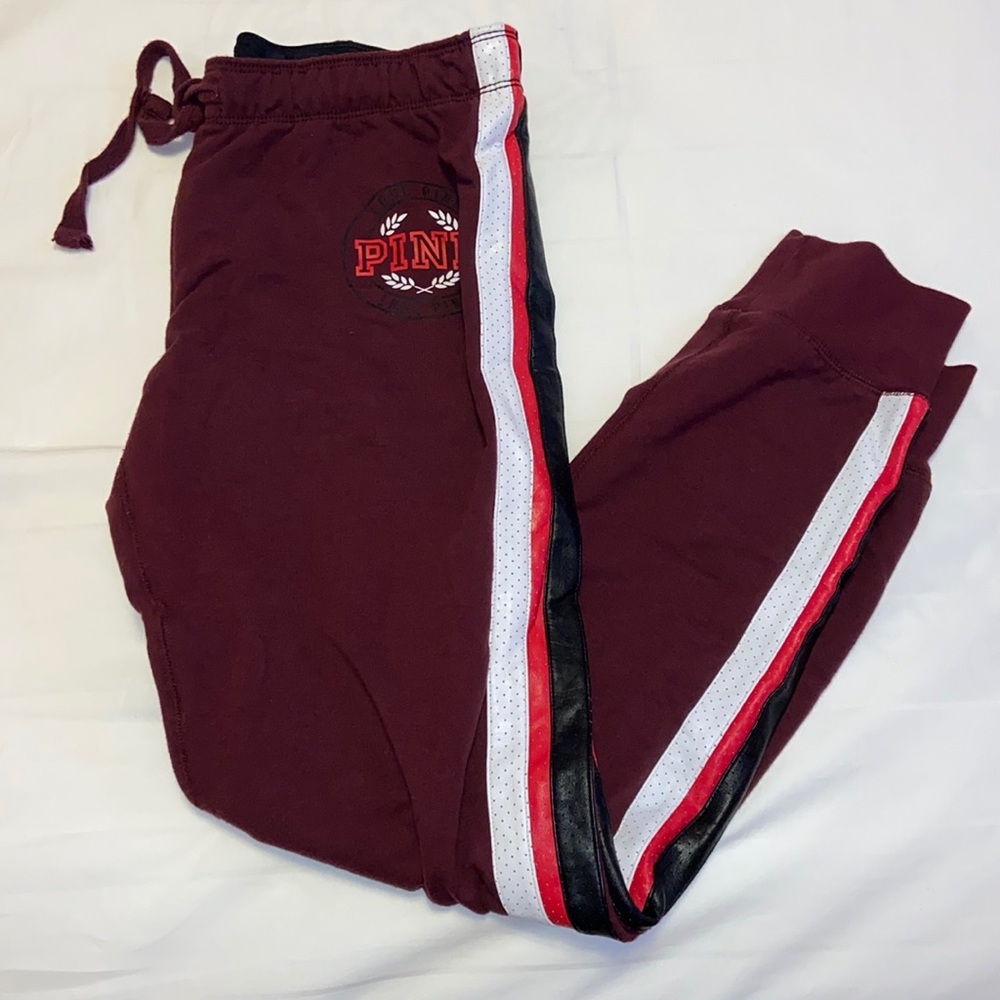 Victoria’s Secret PINK Burgundy Striped Joggers Sweatpants Size Small Comfy Set